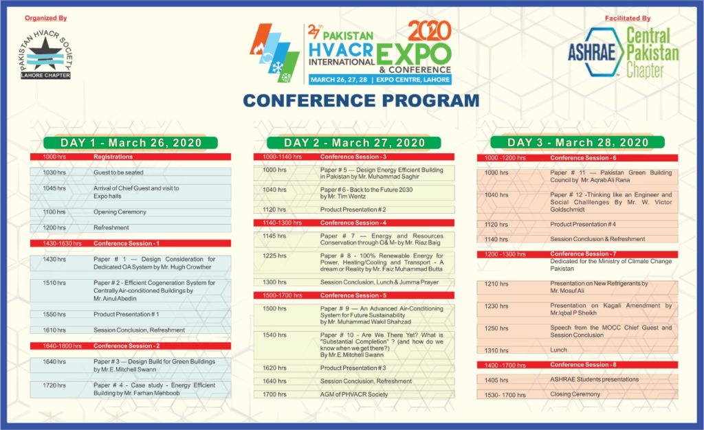 27th Pakistan HVAC&R Conference - schedule